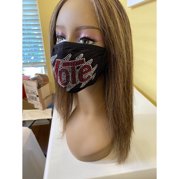 VOTE Bling Rhinestone Face Mask With Filter Pocket Red - Picture 11 of 11